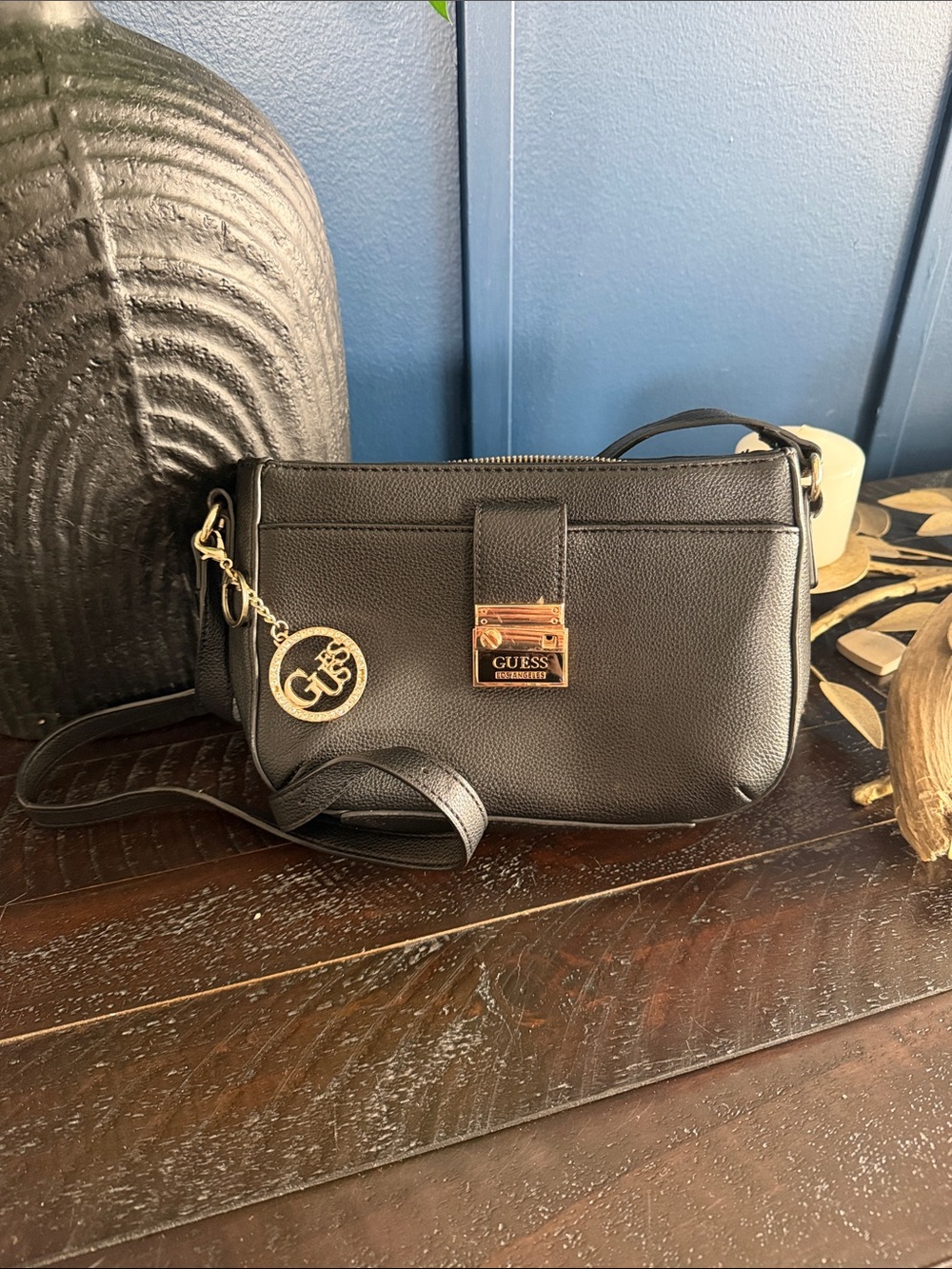 GUESS Black Crossbody Bag with Gold Accents